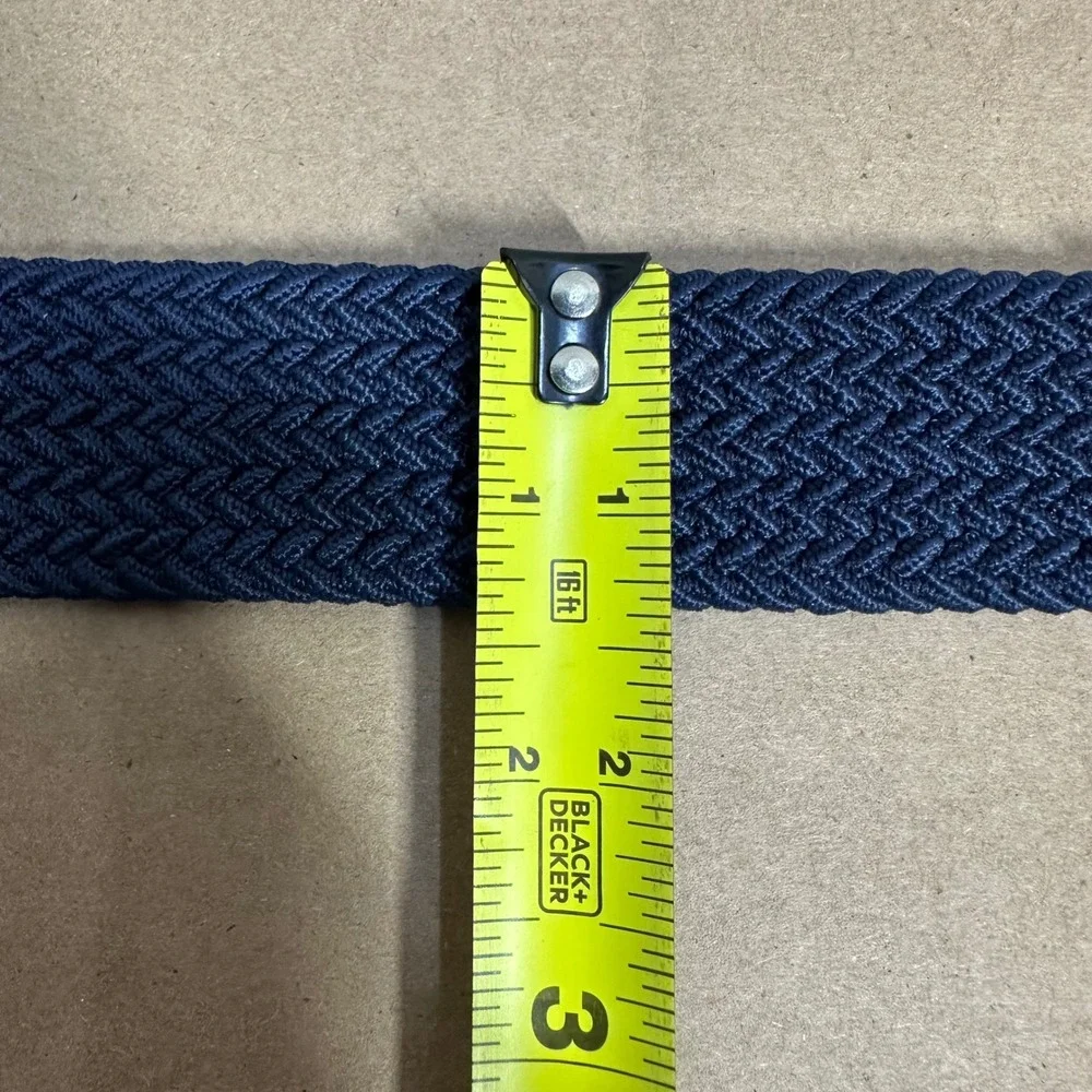 Tommy Bahama Braided Belt Mens L/XL Navy Blue Woven Leather Trim Stretch Casual